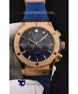 Hublot Classic Fusion Chronograph Rose Gold Casing Blue Dial 1:1 Mirror Replica Watch 