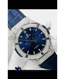 Hublot Classic Fusion Stainless Steel Diamonds Blue Dial Swiss Replica Watch 1:1 Mirror Quality 