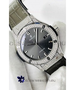 Hublot Classic Fusion Stainless Steel Diamonds Grey Dial Swiss Replica Watch 1:1 Mirror Quality 