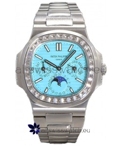 Patek Philippe Nautilus 5740 Perpetual Calendar White Gold Tiffany Dial Diamonds Bezel Swiss Replica Watch 