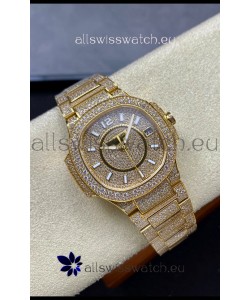 Patek Philippe Nautilus 7010 Diamonds Paved Yellow Gold 32MM 1:1 Mirror Replica - Genuine Diamonds