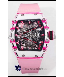 Richard Mille RM38-02 White/Pink Carbon Bubba Watson Pink Rubber Tourbillon Movement 1:1 Mirror Replica