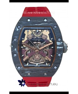 Richard Mille RM047 Samurai Genuine Tourbillon Watch in Carbon Casing Red Strap