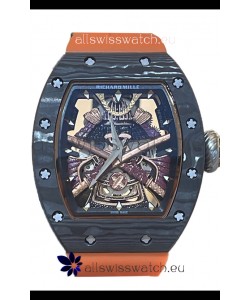 Richard Mille RM047 Samurai Genuine Tourbillon Watch in Carbon Casing Orange Strap