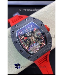 Richard Mille RM011 Felipe Massa 1:1 Mirror Black Forged Carbon Case Red Strap