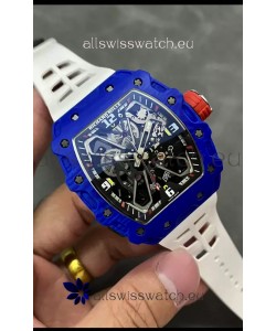 Richard Mille RM35-03 Rafael Nadal Edition Blue Carbon Fiber Casing 1:1 Mirror Replica Watch in White Strap