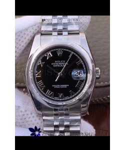 Rolex Datejust 36MM Cal.3135 Movement Swiss Replica Watch in 904L Steel Casing in Black Dial