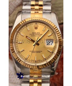 Rolex Datejust 36MM Cal.3135 Movement Swiss Replica Watch in 904L Steel Two Tone Casing Gold Dial