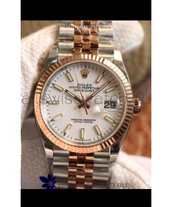 Rolex Datejust 36MM Cal.3135 Movement Swiss Replica Watch in 904L Steel Two Tone Casing White Dial