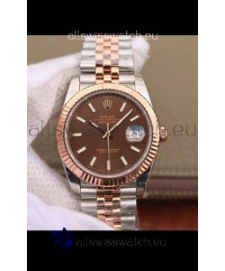 Rolex Datejust 41MM Cal.3135 Movement Swiss Replica Watch in 904L Steel Two Tone Brown Dial