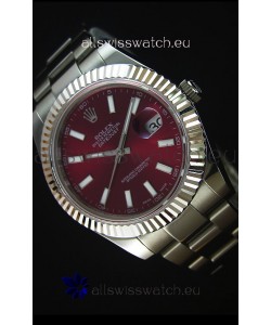 Rolex Datejust Japanese Replica Watch - Maroon Dial in 41MM with Oyster Strap