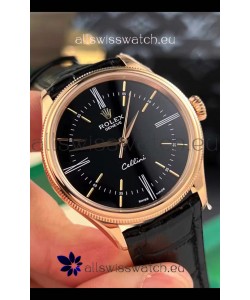 Rolex Cellini Date Ref#50505 Replica 1:1 Mirror Rose Gold Steel Black Dial Watch 