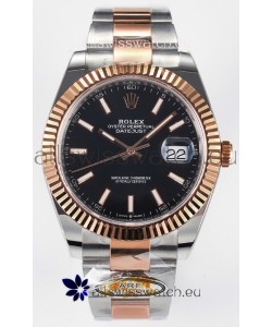 Rolex Super Clone Datejust ETA 3235 Movement 41MM Two Tone Rose Gold Plating Black Dial Watch