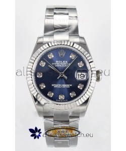 Rolex Super Clone Datejust ETA 2688 Movement 31MM Stainless Steel Blue Diamonds Dial Watch 