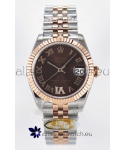 Rolex Super Clone Datejust ETA 2688 Movement 31MM Two Tone Rose Gold Swiss Brown Dial