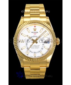Rolex Sky-Dweller REF# 336235 White Dial Watch in Yellow Gold 904L Steel Case 1:1 Mirror Replica