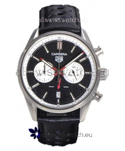 Tag Heuer Carrera Chronograph 43 Swiss Quartz Replica Watch Black Dial Leather Strap 