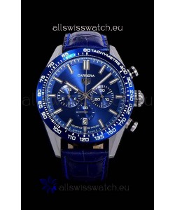 Tag Heuer Carrera Swiss Quartz Movement Replica Watch in Blue Dial - Blue Leather Strap