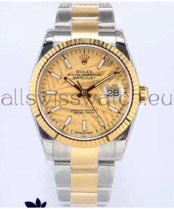 Rolex Datejust Palm Motif Dial 36MM Cal.3135 Movement Swiss Replica Watch in 904L Two Tone Casing