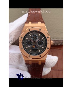 Audemars Piguet Royal Oak Perpetual Calendar Swiss Replica Rose Gold Casing Watch in Grey Dial