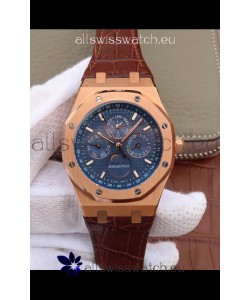 Audemars Piguet Royal Oak Perpetual Calendar Swiss Replica Rose Gold Casing Watch in Blue Dial