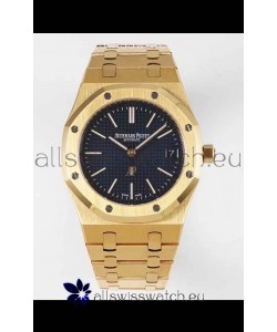 Audemars Piguet Royal Jumbo Oak Extra Thin Swiss Replica Yellow Gold - 1:1 Mirror Replica Watch Black Dial