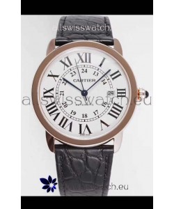 Ronde De Cartier Swiss Replica Watch - Rose Gold in White Dial 