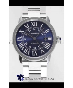 Ronde De Cartier Swiss Replica Watch - Stainless Steel Casing in Blue Dial 