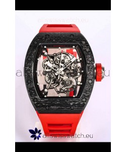 Richard Mille RM055 Black Carbon Casing 1:1 Mirror Replica Watch in Red Strap