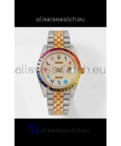 Rolex Datejust Full ICED Out Arabic Numerals Watch in 41MM Casing - 3135 Movement Yellow Gold