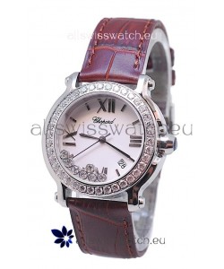 Chopard Happy Sport Star Shaped Diamonds Swiss Watch in Brown Strap