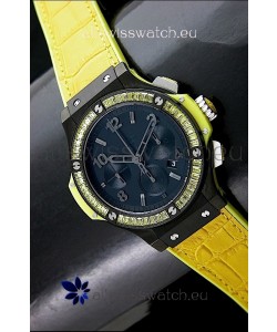 Hublot Big Bang All Black Edition in Lemon Strap and Baguette Diamonds Bezel