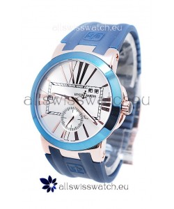 Ulysse Nardin Executive Dual Time Japanese Replica Watch in Smooth Blue Bezel