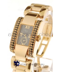 Chopard La Strada Swiss Ladies Replica Pink Gold Watch in Black Dial 