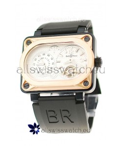 Bell and Ross BR Minuteur Tourbillon Japanese Replica Gold Watch in White Dial