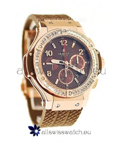 Hublot Big Bang Pink Gold Swiss Watch with Baguatte Diamonds