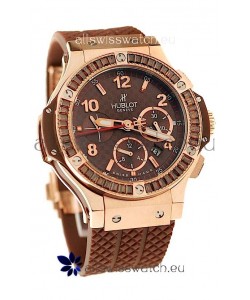 Hublot Big Bang Pink Gold Swiss Watch with Baguatte Diamonds