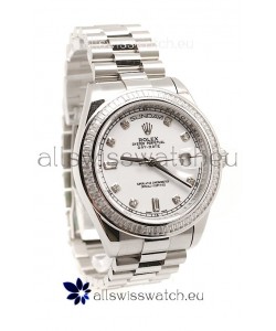 Rolex Day Date Silver Swiss Mens Watch