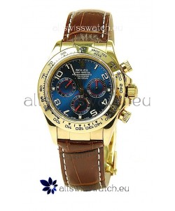 Rolex Daytona Cosmograph Swiss Replica Gold Plated Watch in Blue Dial