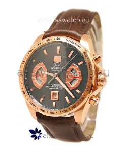 Tag Heuer Grand Carrera Japanese Replica Gold Watch in Black Dial