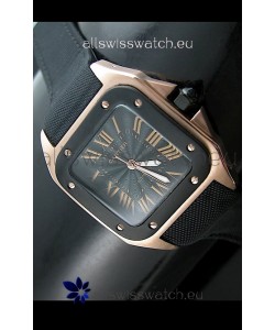 Cartier Santos 100 Japanese Replica Watch in Pink Gold