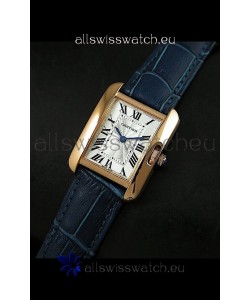 Cartier Louis Japanese Replica Ladies Rose Gold Watch in Blue Strap