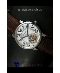 Cartier Ronde de Tourbillon Japanese Replica Watch in Brown Strap