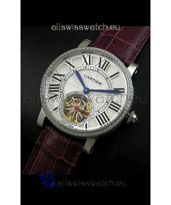 Cartier Ronde de Tourbillon Japanese Replica Watch in Diamond Bezel