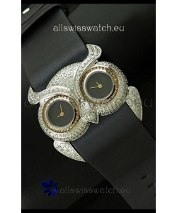 Chopard Animal World Ladies Owl Black Full Diamond Watch in Black Double Eyes Dial