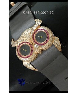 Chopard Animal World Ladies Owl Black Full Diamond Watch with Gold Plating