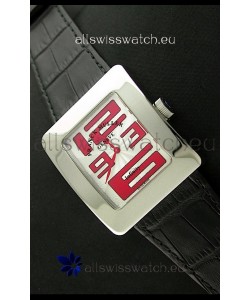 Franck Muller Geneve Infinity Japanese Steel Watch in Red Numeral Markers