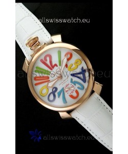 Gaga Milano Italy Japanese Replica Rose Gold Watch in White Dial