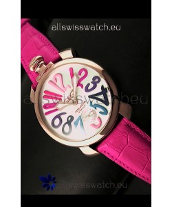 GaGa Milano Japanese Handwind Movement in Pink Strap - Pink Gold Casing