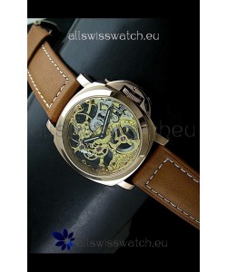 Panerai Luminor Skeleton Dial Swiss Watch in Rose Gold Casing